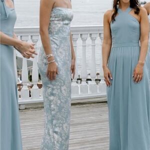 Reformation Strapless Dress in Blue and White Floral